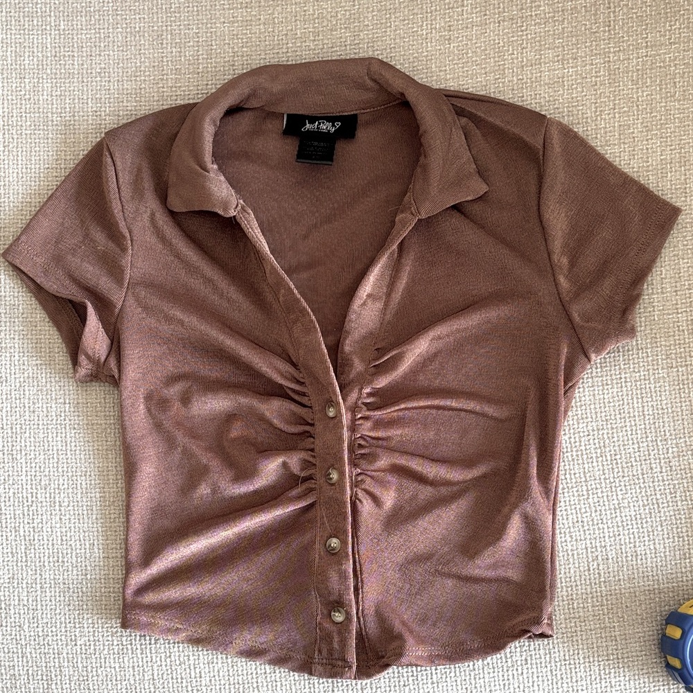 Just Polly Brown Button-Up Women's Top
